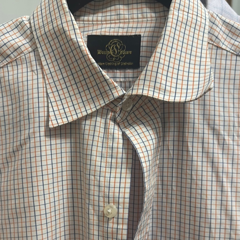 Burberry Men's Plaid Shirt - Orange and Blue